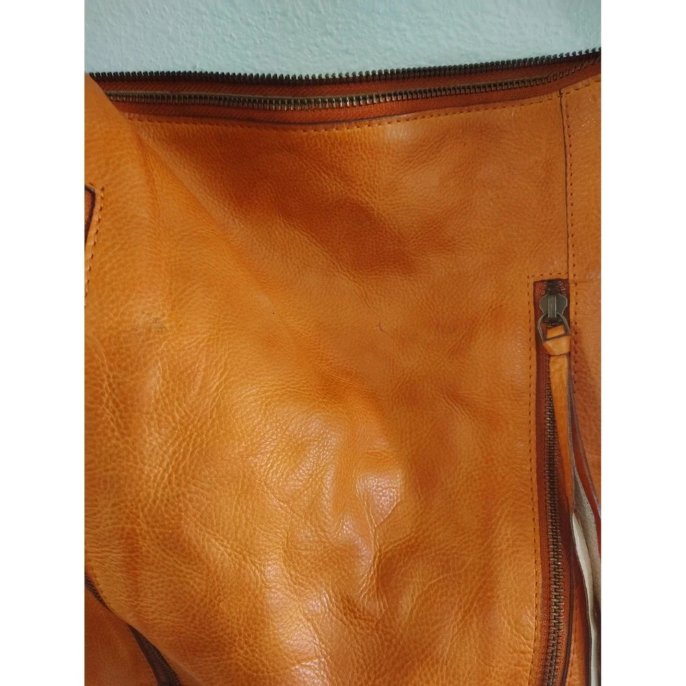 KIKO Orange Leather Hobo Bag Slouchy Shoulder Bag Large Zip Top Pebble Leather